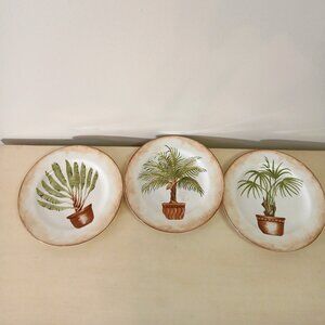 3 decorative plates - American Atelier - Tropical Palm -porcelain